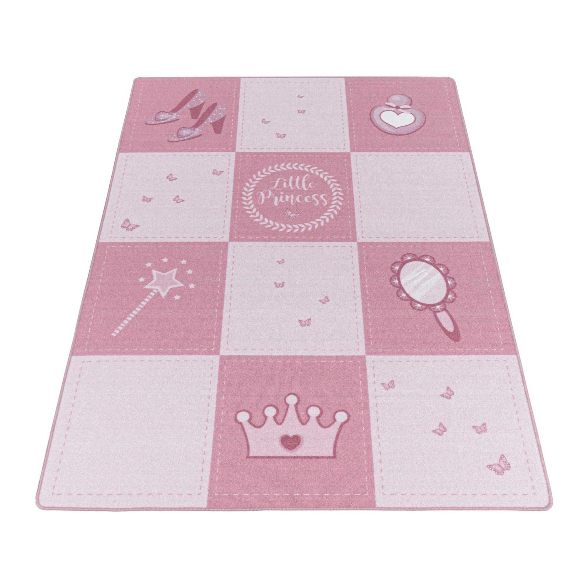 Kinderteppich Mädchenteppich Prinzessinnenteppich Prinzessin Kurzflorteppich rosa, Giancasa