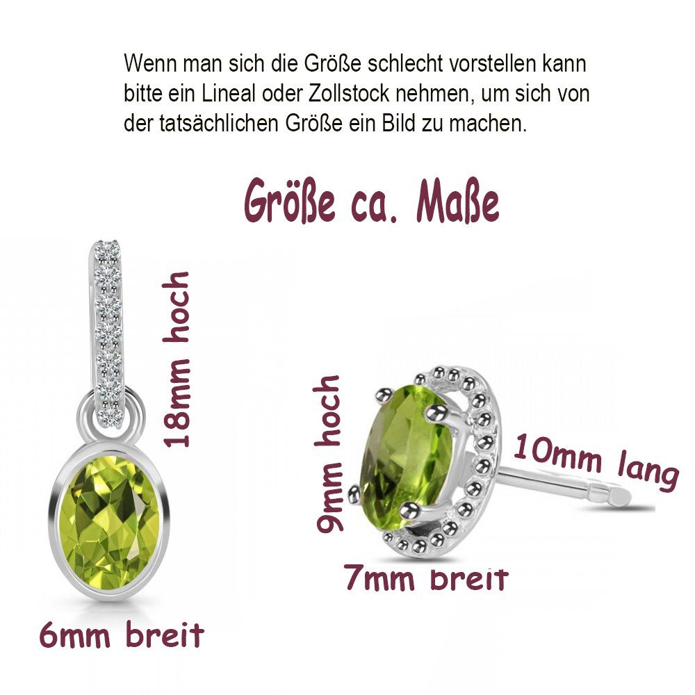 Limana Ohrring und Ketten Set echter Peridot Topas Edelstein 925 Silber Halskette mit Ohrstecker (inkl. Herz Geschenkdose), Geschenkset Idee Geschenk für Sie Frauen Damen Freundin Mutter Oma