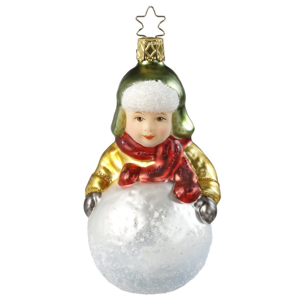 INGE-GLAS® Christbaumschmuck, Christbaumschmuck Junge mit Schneeball Glas 11cm bunt, 1 Stück