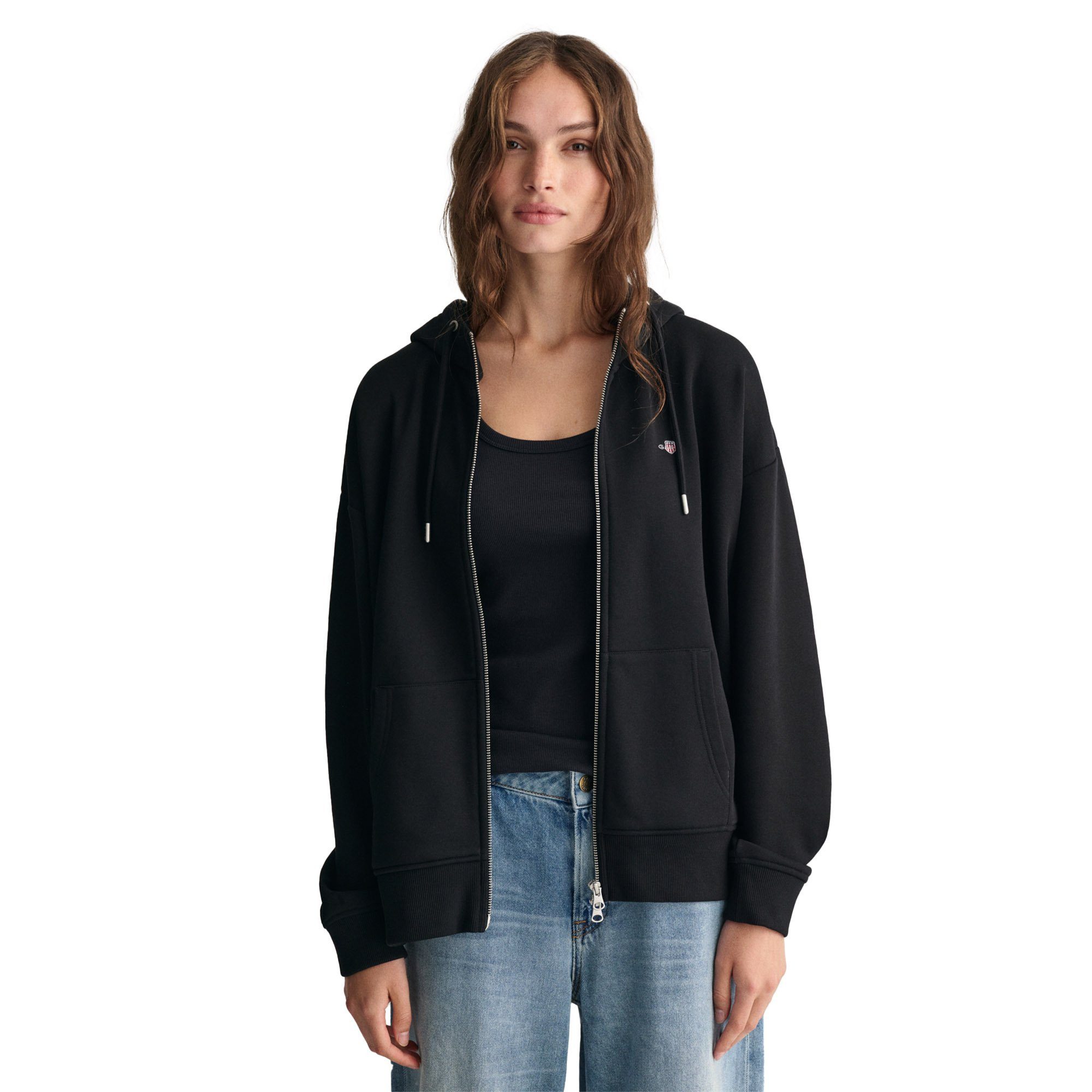 Gant Sweater Damen Sweatjacke Baumwolle SHIELD ZIP HOODIE günstig online kaufen