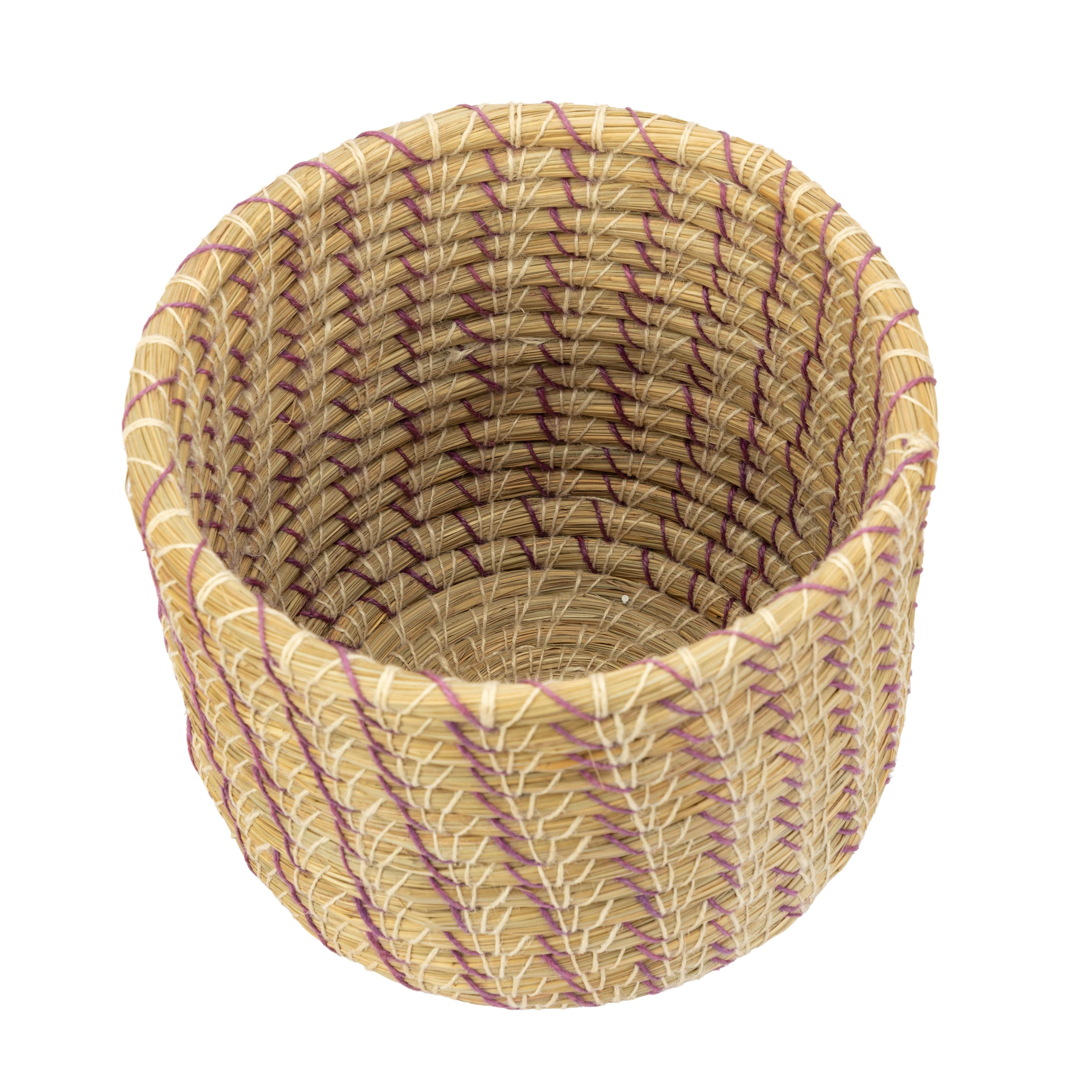 El Puente Aufbewahrungskorb "Lila Wolke" Runder Korb aus Kaisa-Gras, Handmade, Handmade
