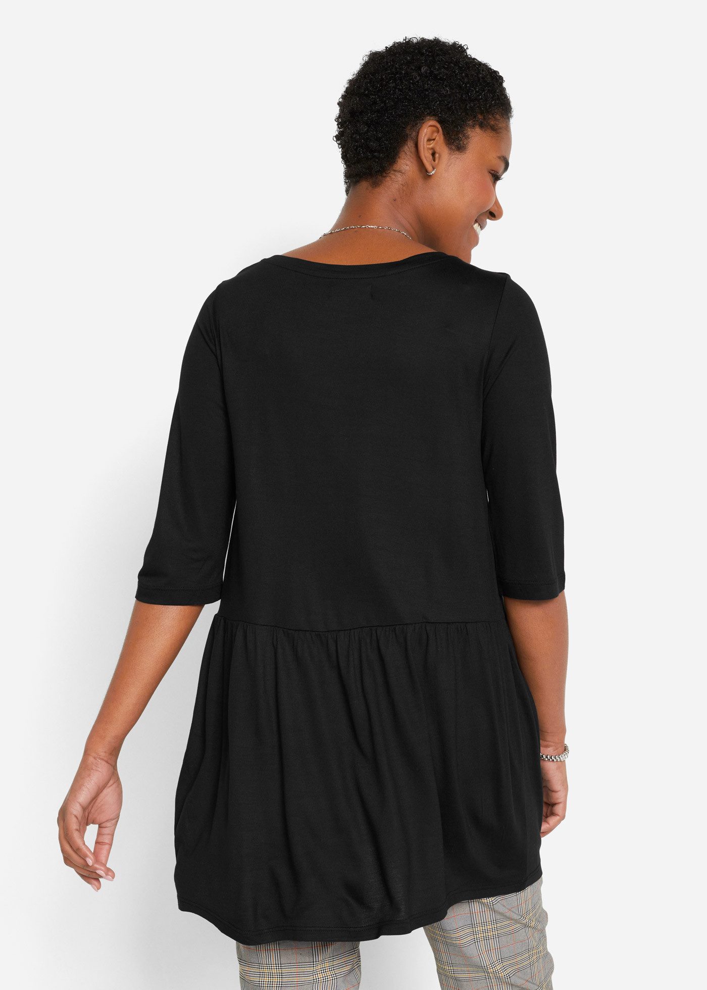 bonprix Longshirt bequeme A-Linien-Passform mit angesetztem Volant, 3/4-Ärm günstig online kaufen