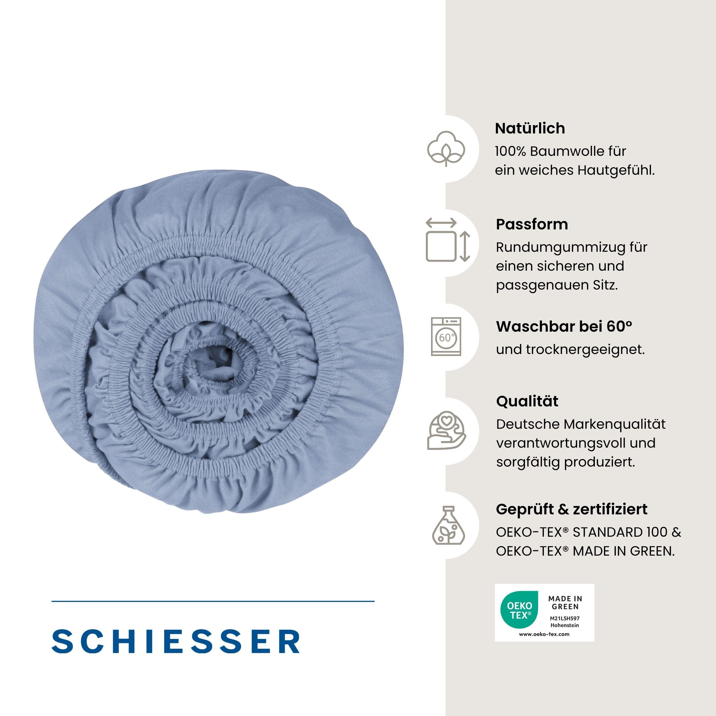 Schiesser Spannbettlaken Jessi aus 100% Baumwolle, Jersey, Gummizug: rundum, (1 Stück), für Matratzen bis zu 22 cm Höhe, OEKO-TEX® MADE IN GREEN – Bild 2 von 5
