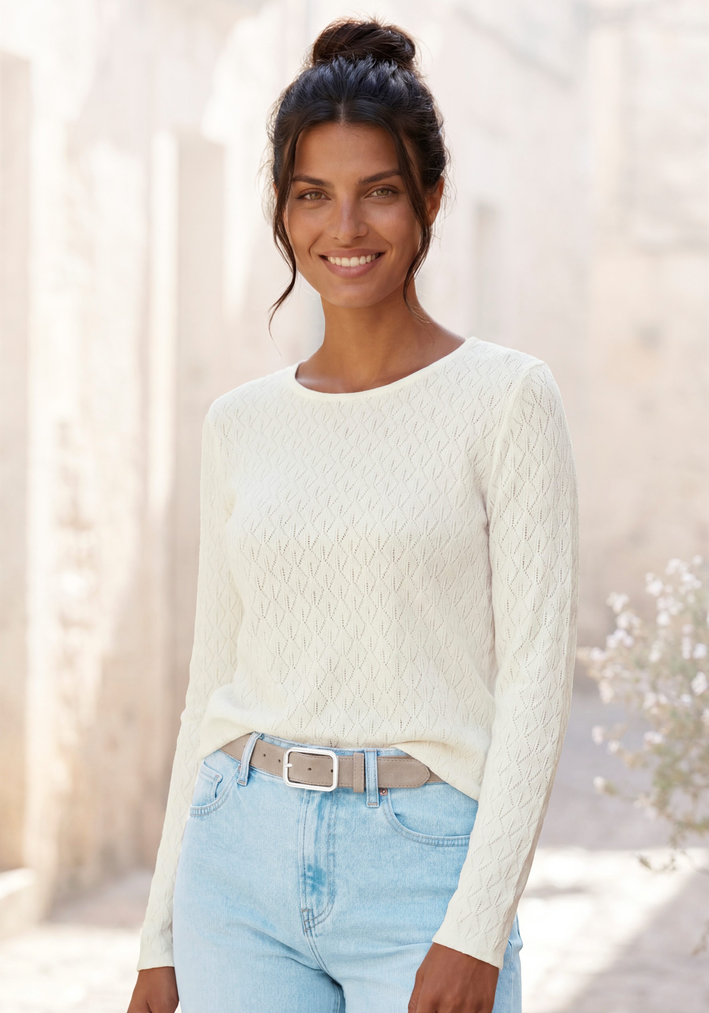 Vivance by Lascana Langarmshirt aus leichtem Feinstrick mit Ajourmuster