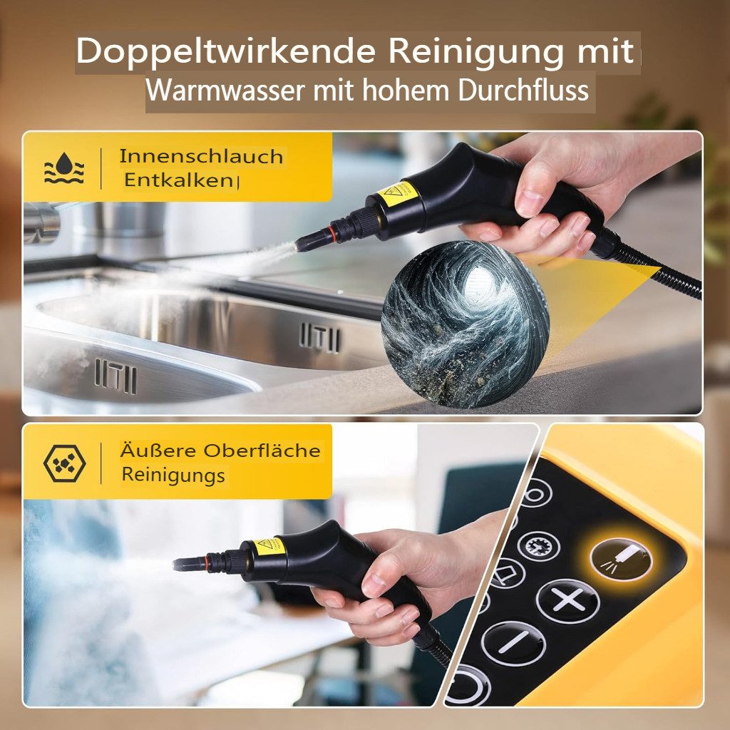 Insma Handdampfreiniger, 1500 W, 1,6L 6-stufig einstellbar, Hochdruck mit Spülmodus, 15s Aufheizen