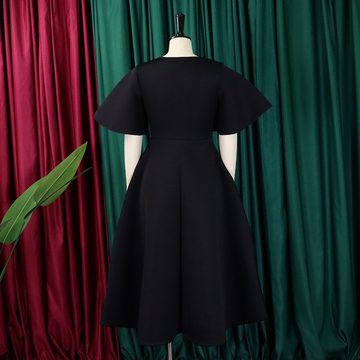 KIKI Zipfelkleid Kleid mit ausgestelltem Rock und Glockenärmeln und V-Ausschnitt