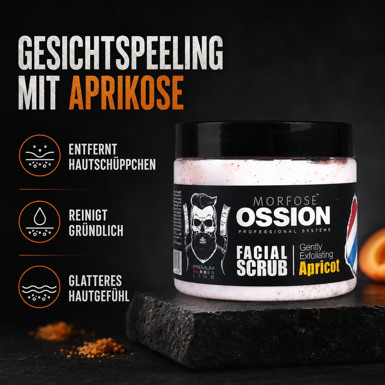Morfose Salzpeeling Morfose Ossion Gesichtspeeling Aprikose für Herren 400 ml