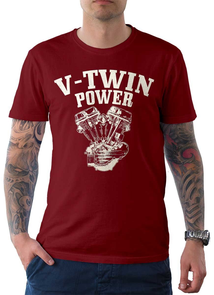Rebel On Wheels T-Shirt Herren T-Shirt Tee V-Twin Power mit Biker / Motorrad Motiv Chilli