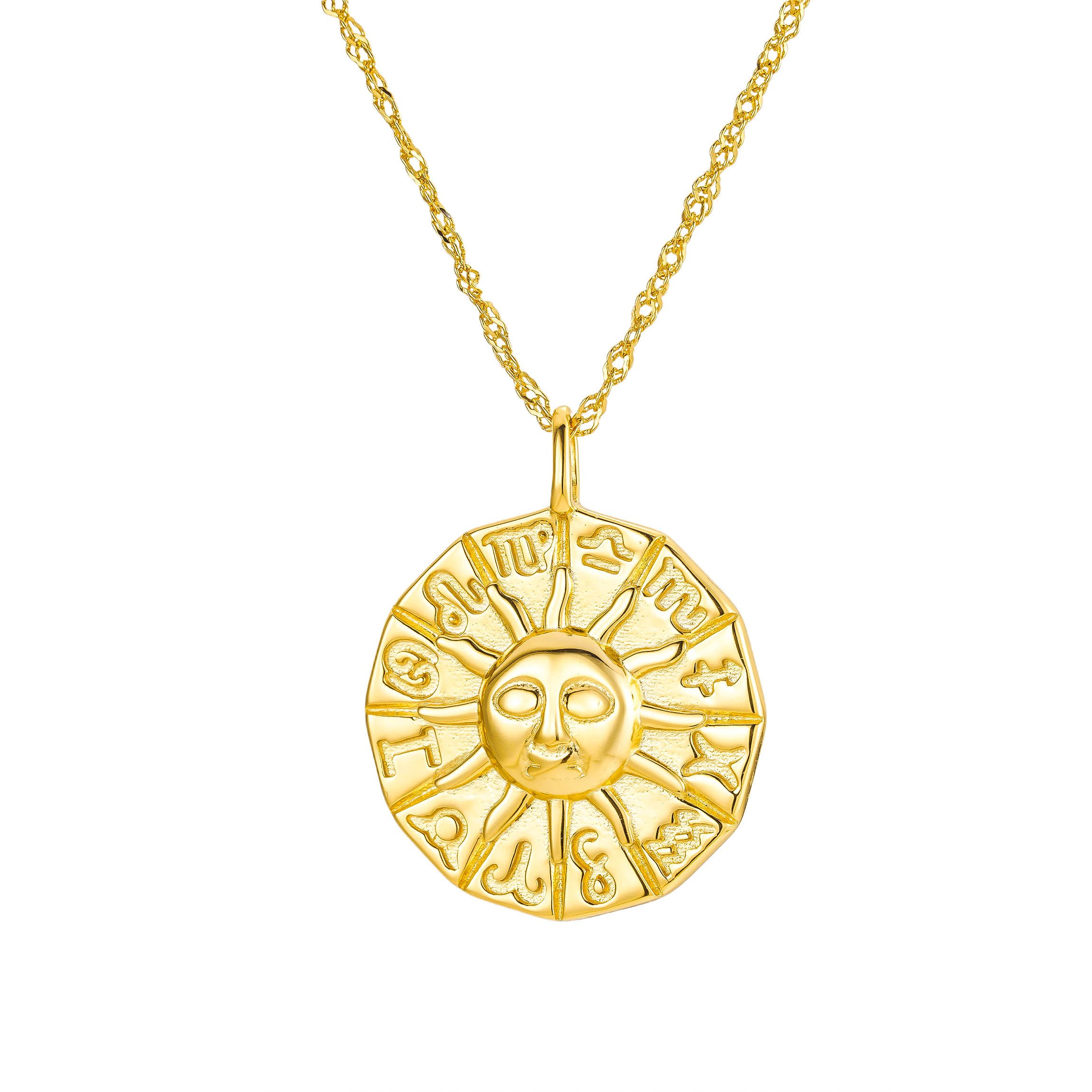 Brandlinger Kette mit Anhänger Halskette Messina, Silber 925 vergoldet, Anhänger mit Sonne und Sternzeichen