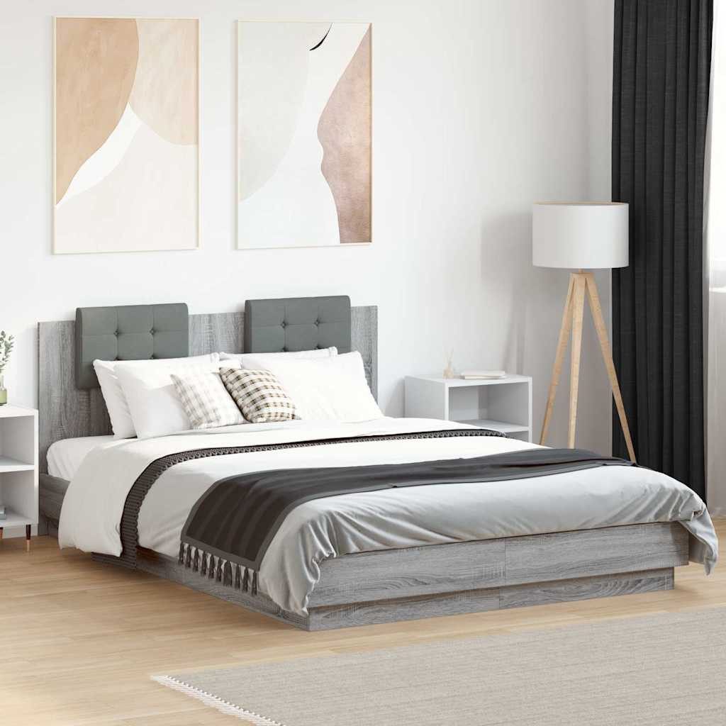 Bettgestell mit Kopfteil Grau Sonoma 203x143x84 cm
