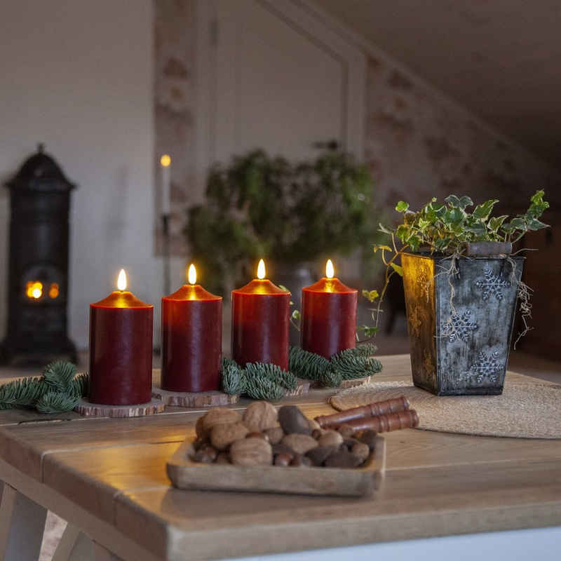 MARELIDA LED-Kerze LED Kerzenset Adventskerzen Weihnachten Echtwachs Timer rot 4 Stück (4-tlg)