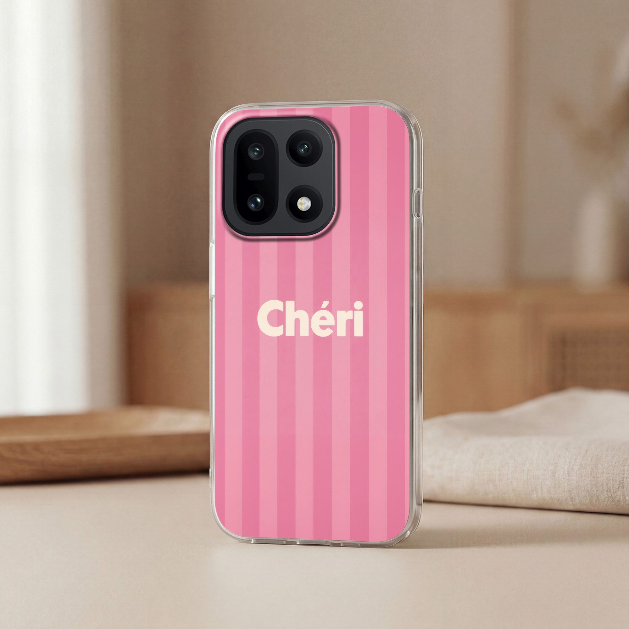 MuchoWow Handyhülle für OnePlus 15 Gestreift - Rosa - Chéri, Phone Case, Silikon, Schutzhülle Dünn