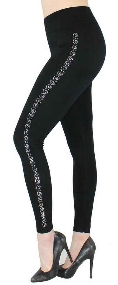 dy_mode Highwaist Leggings Damen Leggings Fitness-Leggings mit Glitzer Strass Leggins High Waist mit elastischem Bund