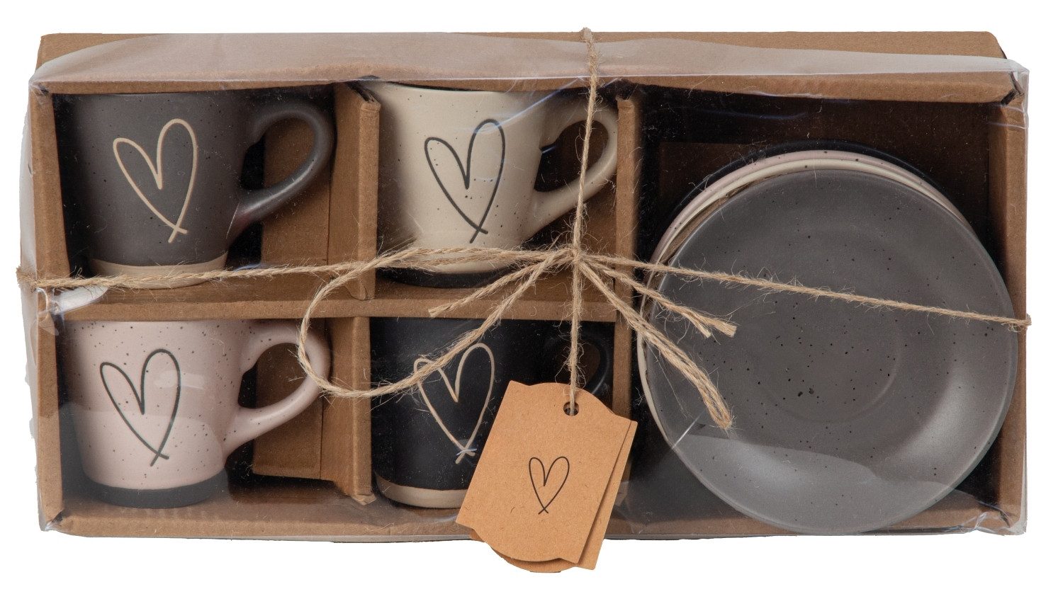 XiRRiX Espressotasse Espresso Tassen Set mit Untertasse bunt mit Herzmotiv, Steinzeug, Spülmaschinengeeignet