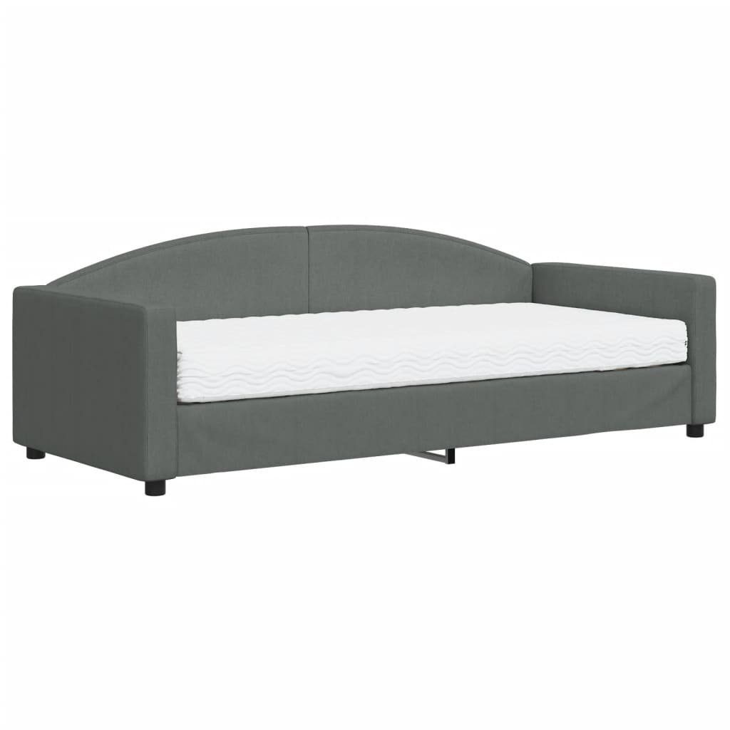 vidaXL Gästebett 90 x 200 cm Tagesbett mit Matratze Dunkelgrau 90x200 cm Stoff Gästebet