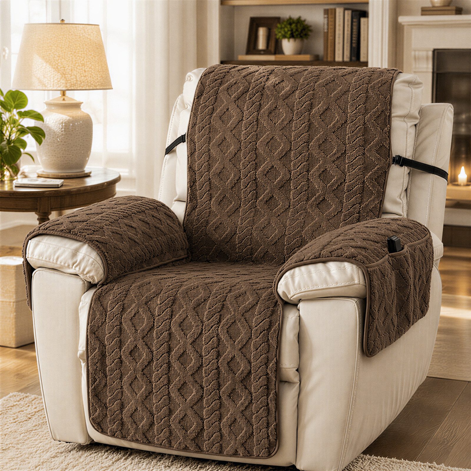 BlingBin Sesselschoner Sofa Armlehnenbezüge für Relaxsessel, Sessel Überzug Rutschfest, Schonbezug Sessel Fernsehsessel mit Taschen,für Senioren Haustieren von BlingBin