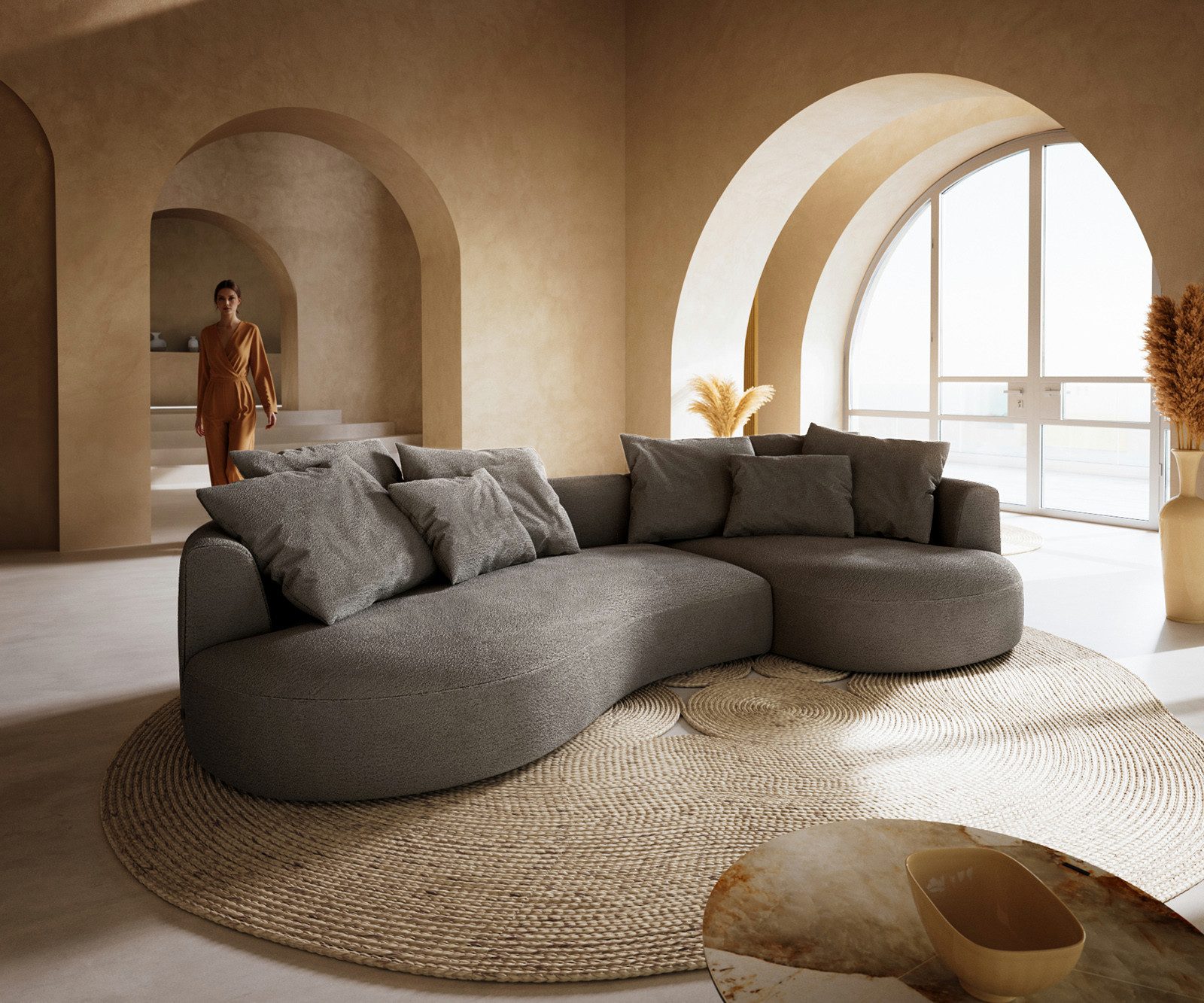 DELIFE Big-Sofa Edina, Edina Teddystoff Beige 330x170 cm
