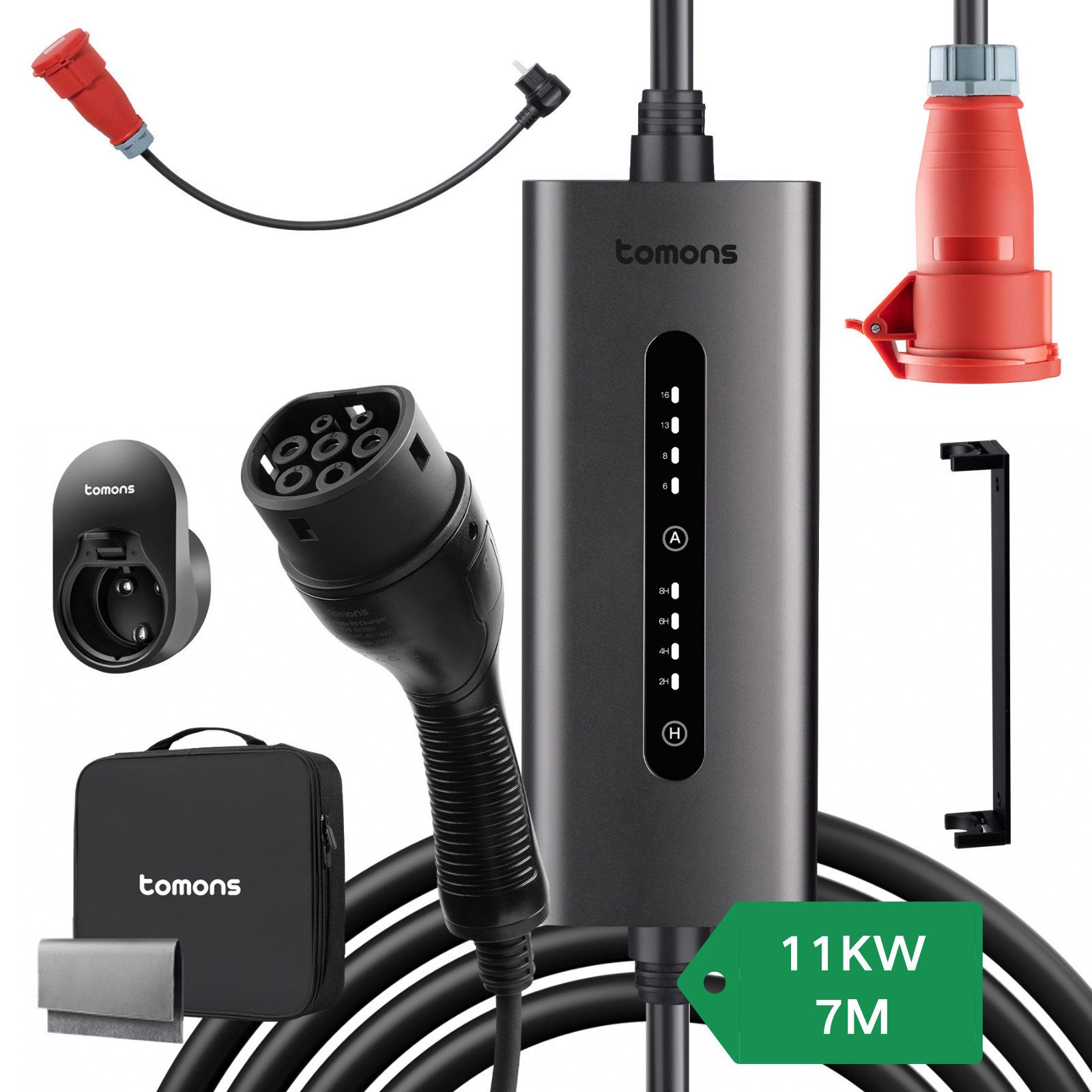 11kW Wallbox Typ 2 Ladekabel mit CEE-Stecker 3-Phasen, 7M, 6-16A Autoladekabel