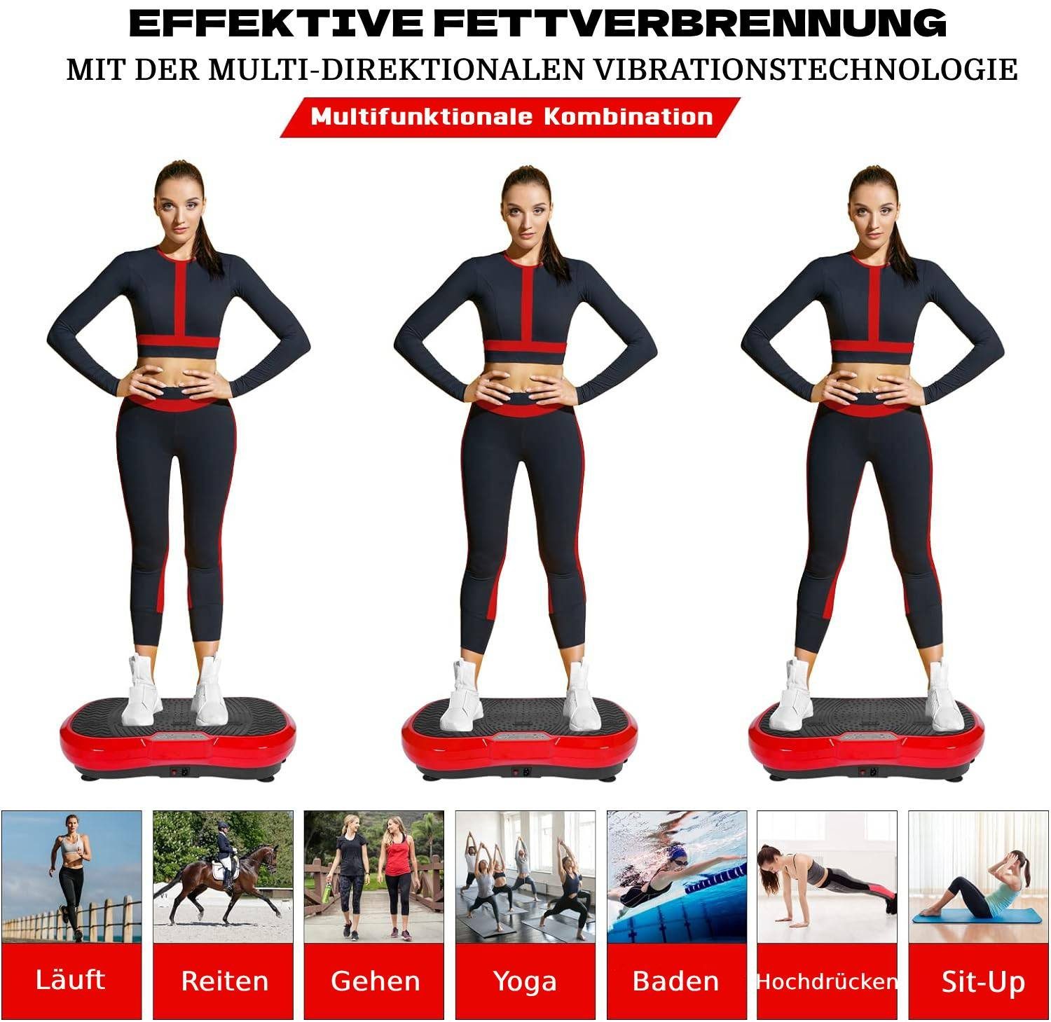 TLGREEN Vibrationsplatte Größe 68x38x14/59x34x13cm,Bis 120KG, 200,00 W, 120 Intensitätsstufen, (mit Trainingsbandern, Ganzkörpertraining zu Hause), Ultra leisem Motor, Fernbedienung, Seitliche Transporträder