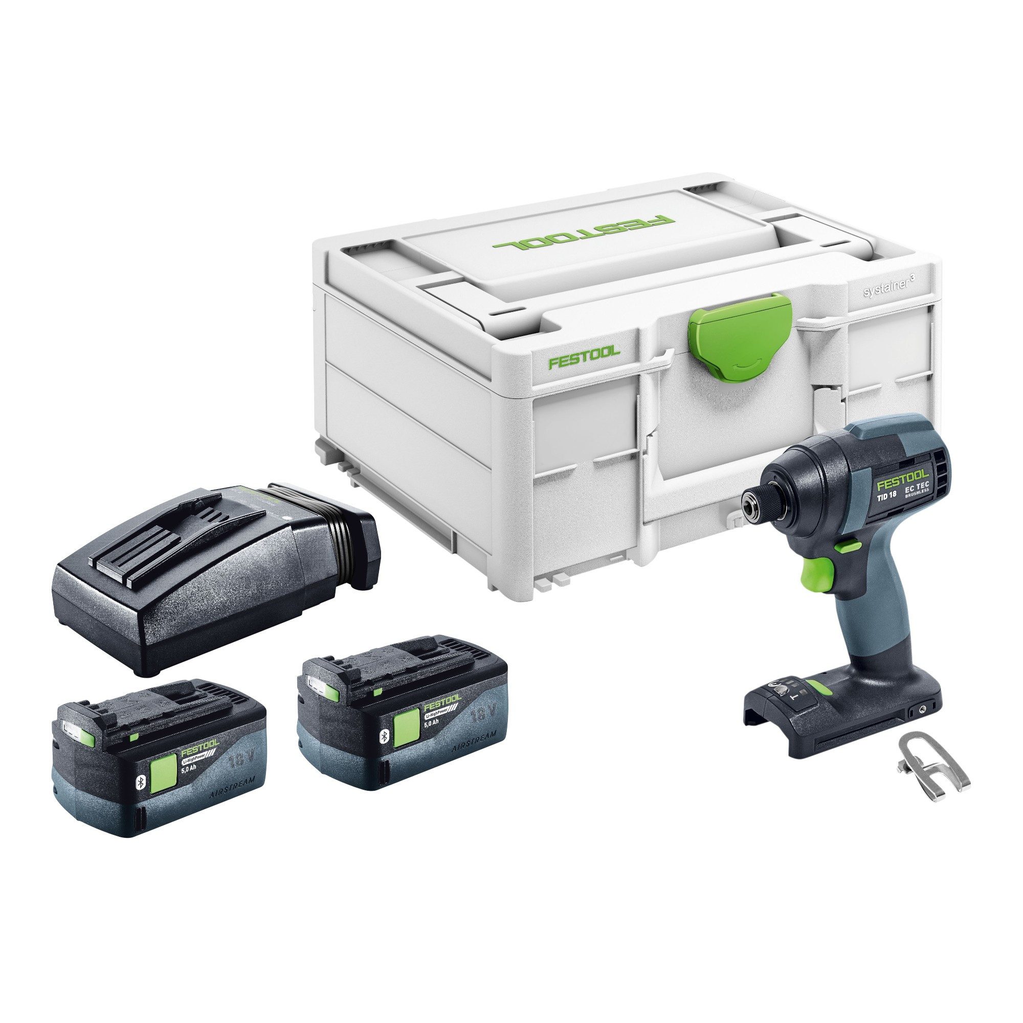 FESTOOL Akku-Schlagschrauber TID 18-Basic Akku Schlagschrauber 18 V 180 Nm 1/4" + 2x Akku 5,0 Ah +
