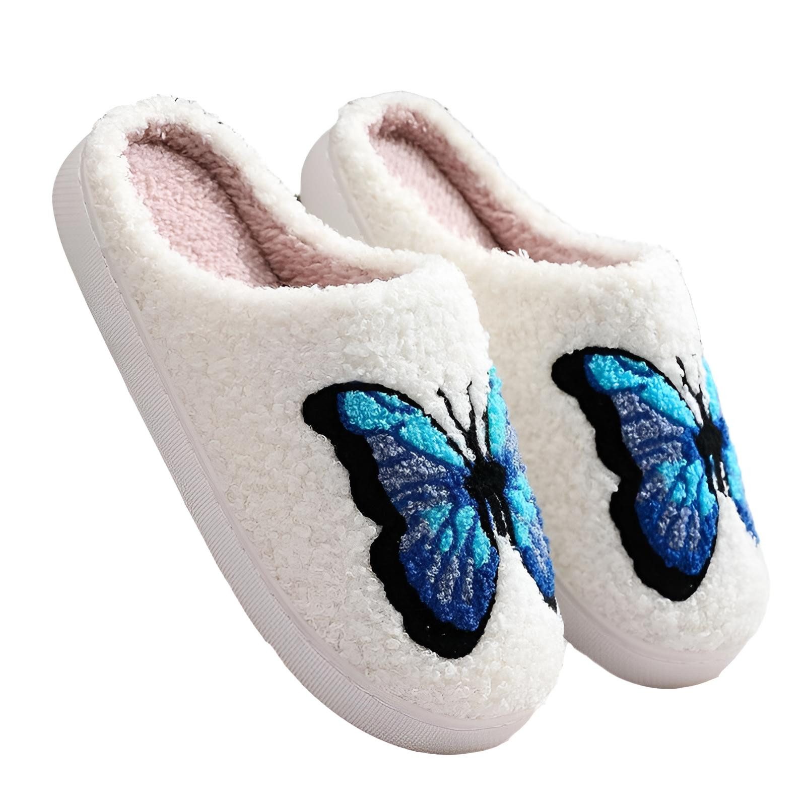 Corimori mit netten Motiven, Gr. 34-44, Antirutsch & bequem Plüsch Hausschuhe (Packung, Geschenk) Schmetterling Pantoffeln für Kinder und Erwachsene, EU Größe 38-39