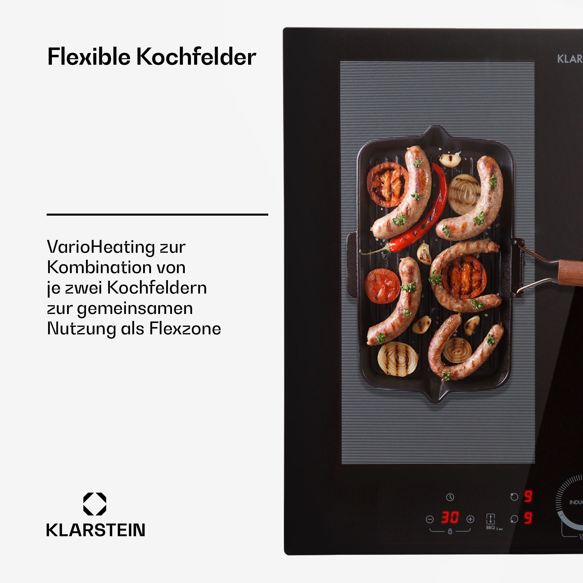 Klarstein Induktions-Kochfeld Delicatessa 60 Induktionskochfeld autark 4 Zonen 7000W Glaskeramik 10033021, Einbau Induktionskochfeld 4 Kochfelder Platten Indukt – Bild 5 von 5
