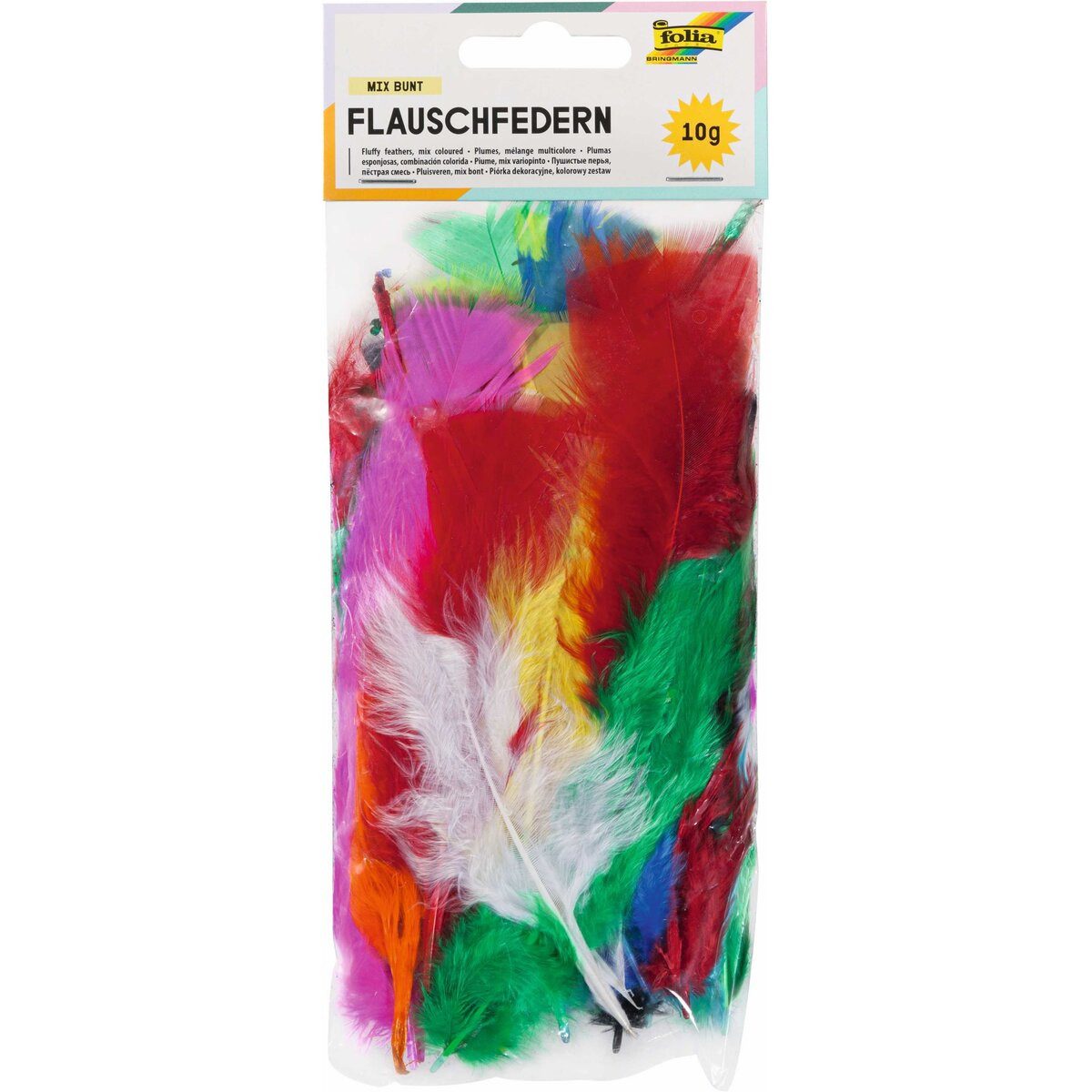 Folia Bastelfilz Flauschfedern - 10 g farbig sortiert.