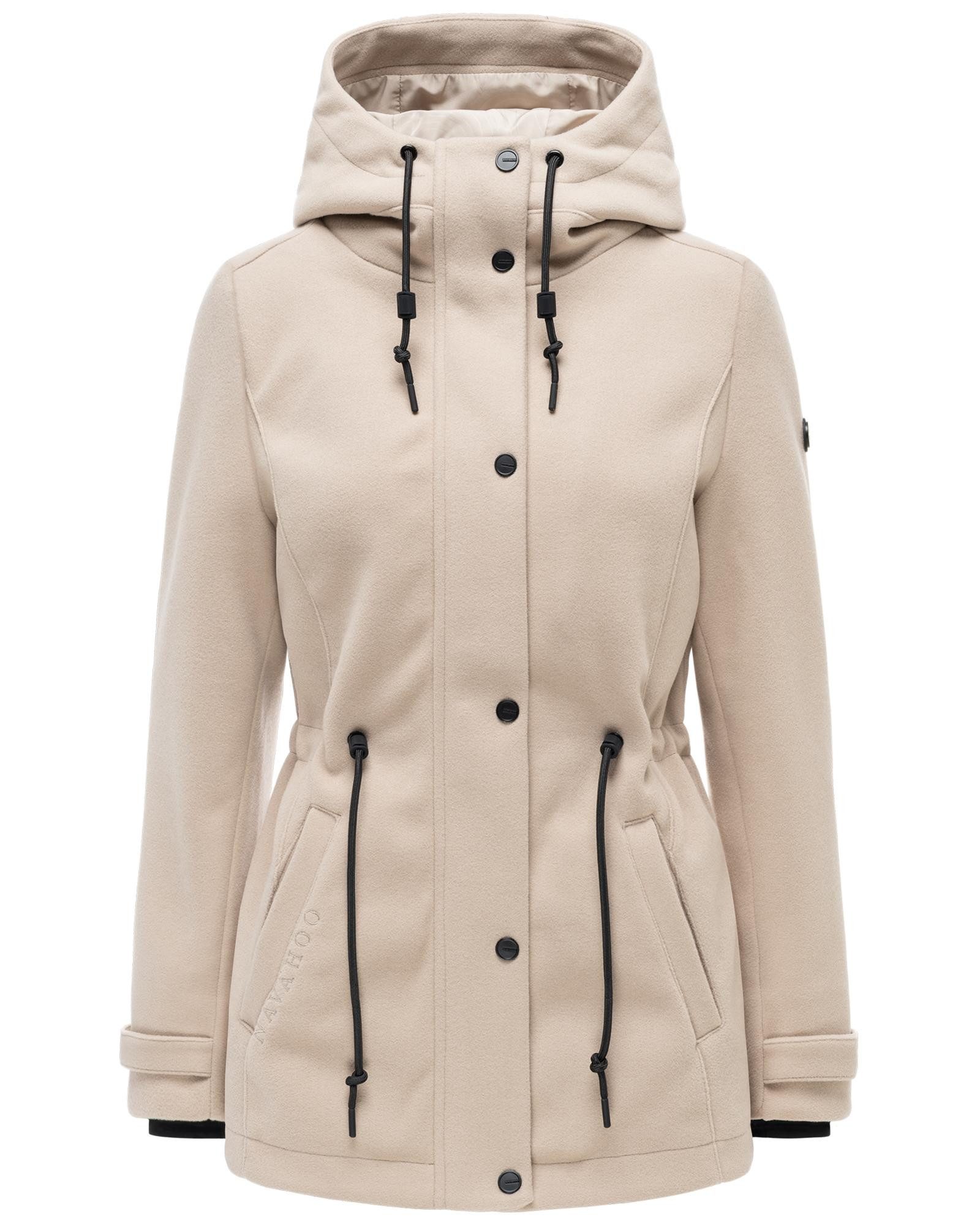 Navahoo Kurzmantel Lächelstern 14 Lange Damen Übergangsjacke in Wollmantel-Optik mit Kapuze