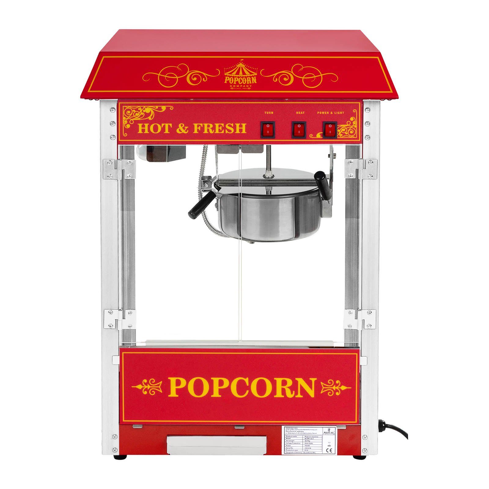 Royal Popcornmaschine Retro 1500W 5kg/h Popcornautomat Popcornmaschine Catering Profi Popcornmaker