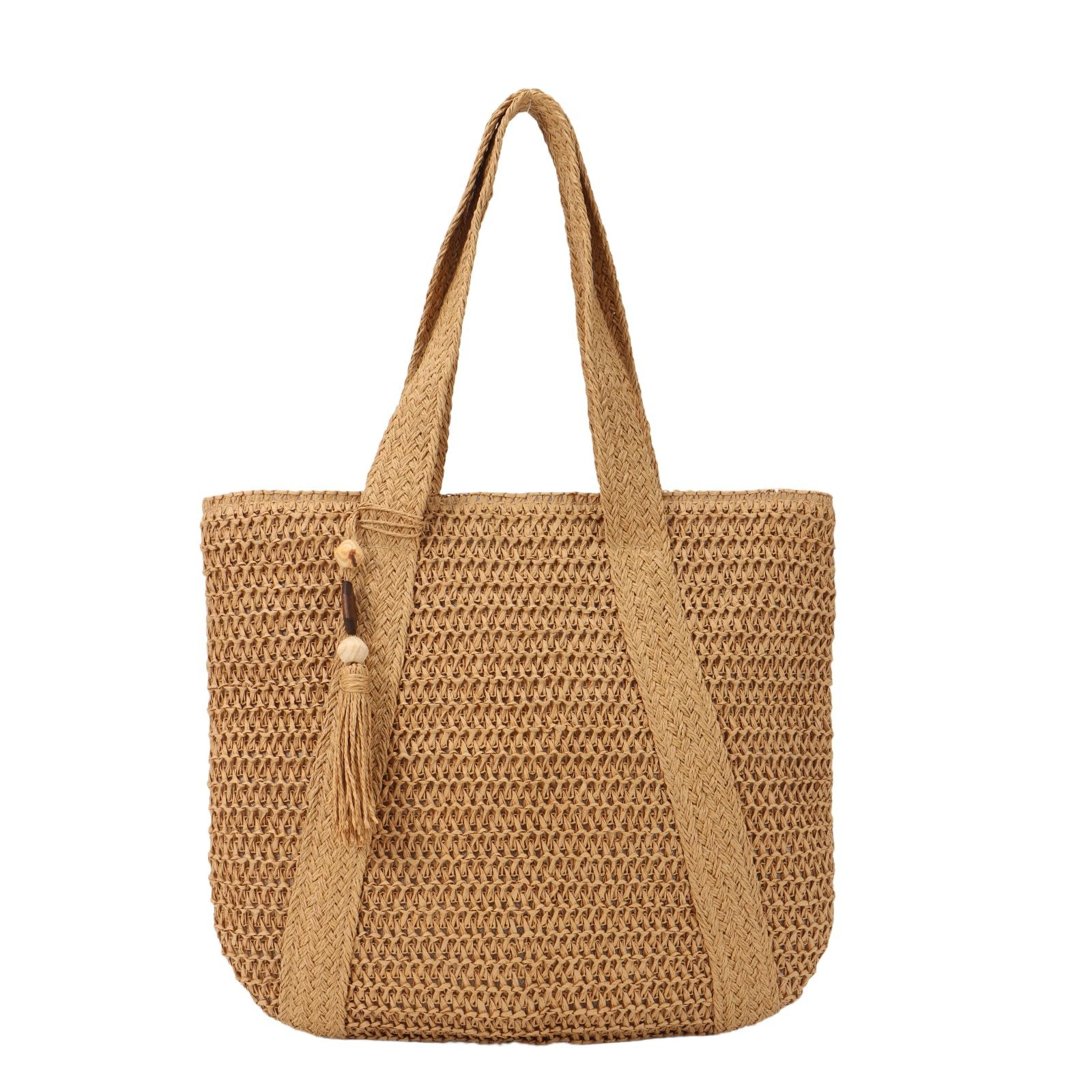 Zaewry Strandtasche Damen, Große Handtasche Damen, Leichte Schultertasche Boho, Shopper Tasche, Sommer Tasche Geflochten, Einkaufstasche Beach Bag