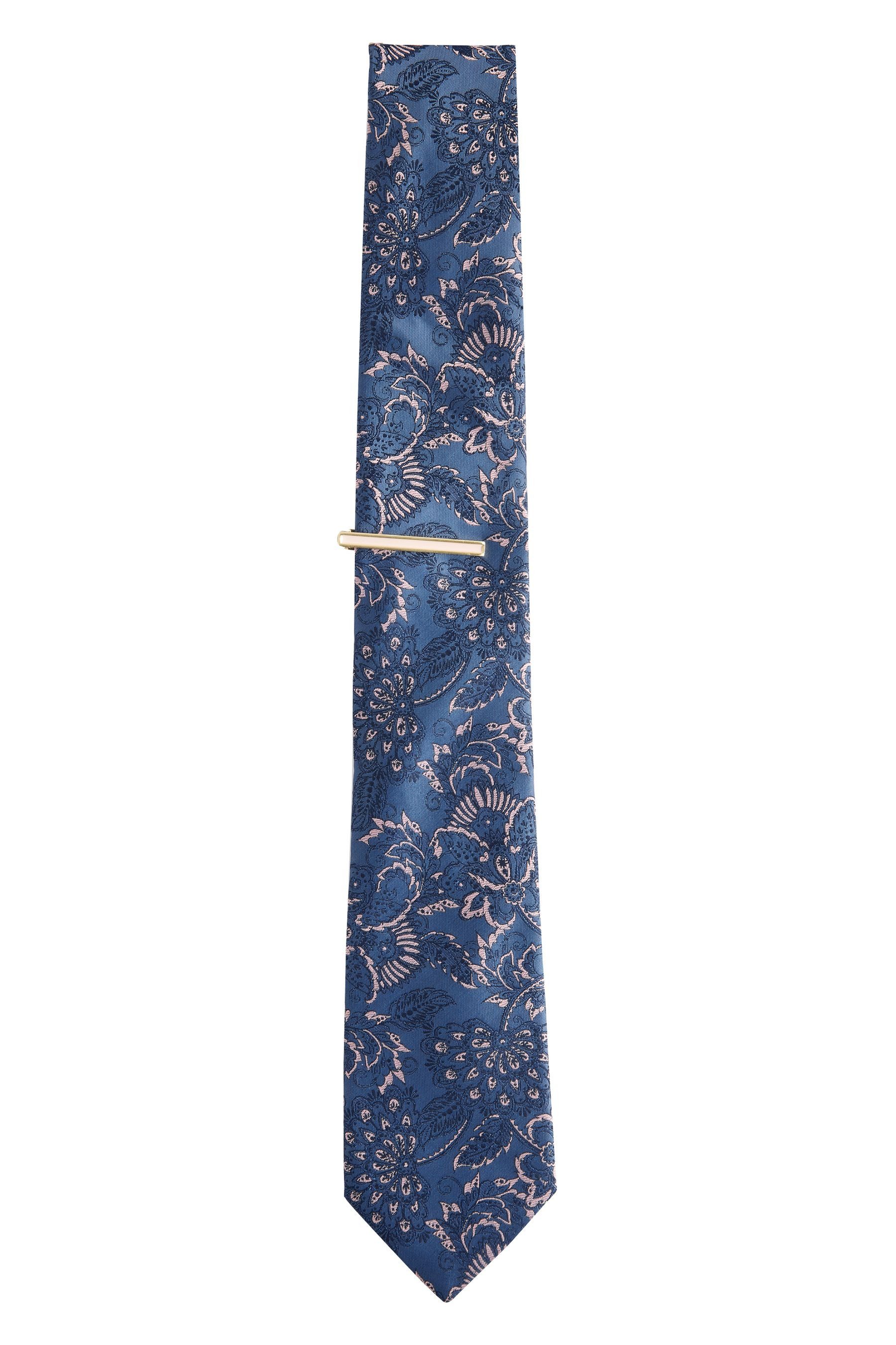 Next Krawatte Schmale Designer-Krawatte und Krawattenclip (2-St)