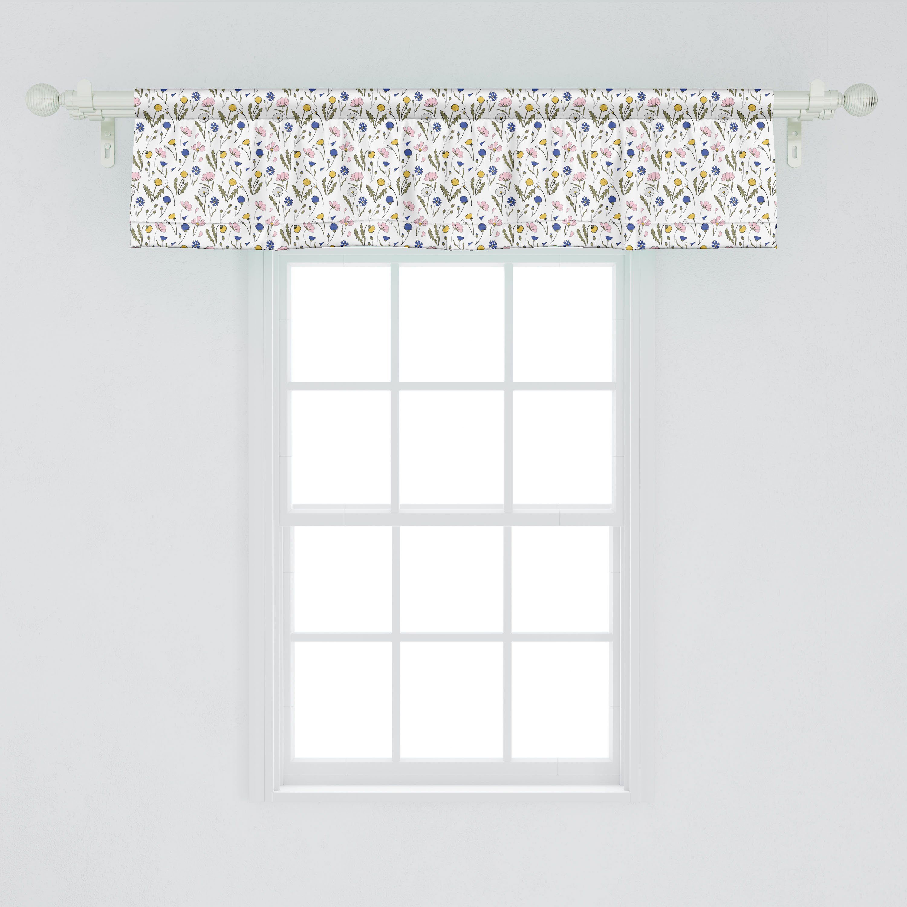 Scheibengardine Vorhang Volant für Schlafzimmer Botanik Stangentasche, Microfaser, Abakuhaus, Blumen Küche mit Löwenzahn Dekor Frühling