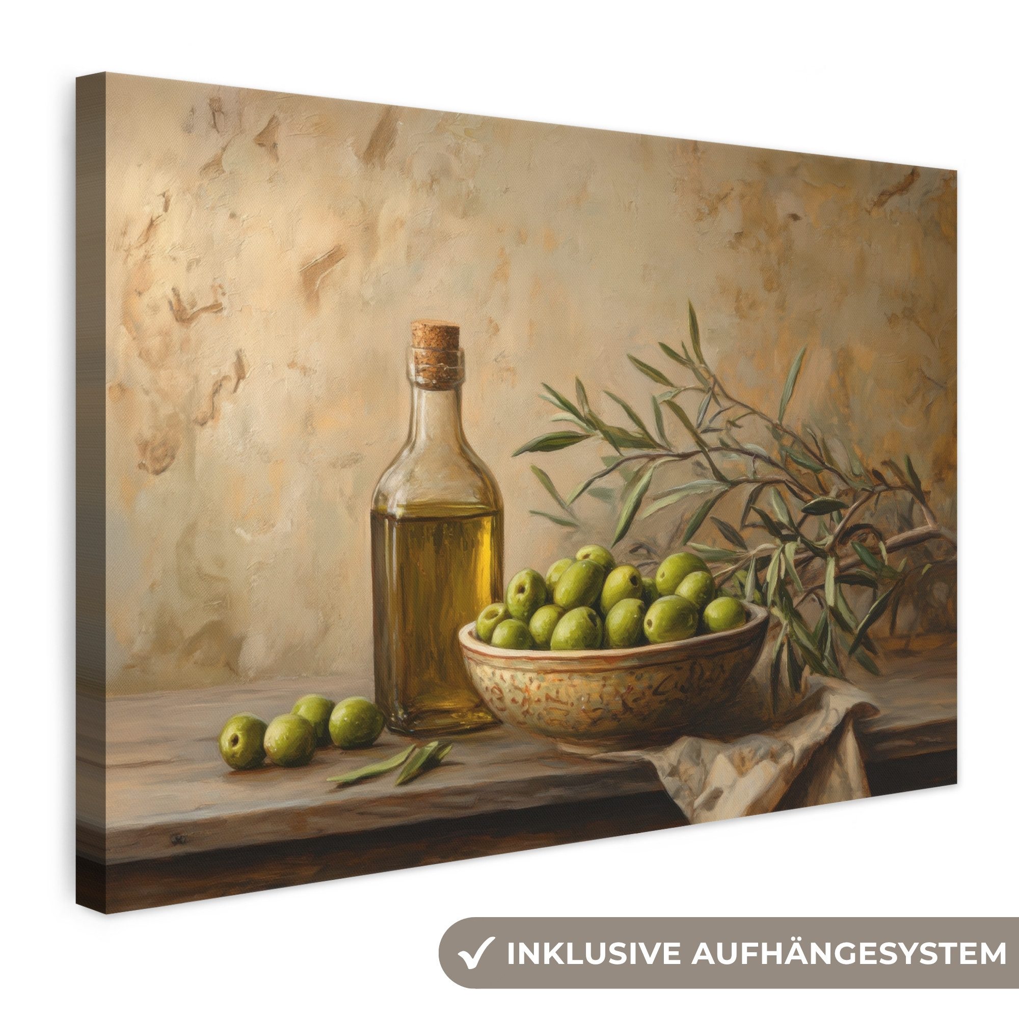 OneMillionCanvasses® Leinwandbild Oliven - Stilleben - Vintage, Fotodruck (1 St), Leinwand Bilder Klein, Wand Dekoration Aesthetic 30x20 cm