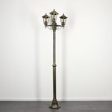 hofstein Außen-Stehlampe Wegeleuchte aus Metall/Glas in Goldfarben-Braun/Klar, ohne Leuchtmittel, Kandelaber, Gartenbeleuchtung IP44, 3xE27, ohne Leuchtmittel