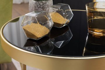 Wohnling Beistelltisch WL5.785 (42x46x42cm, Kleiner Couchtisch Rund Schwarz/Gold), Wohnzimmertisch Modern, Glas Anstelltisch Sofa