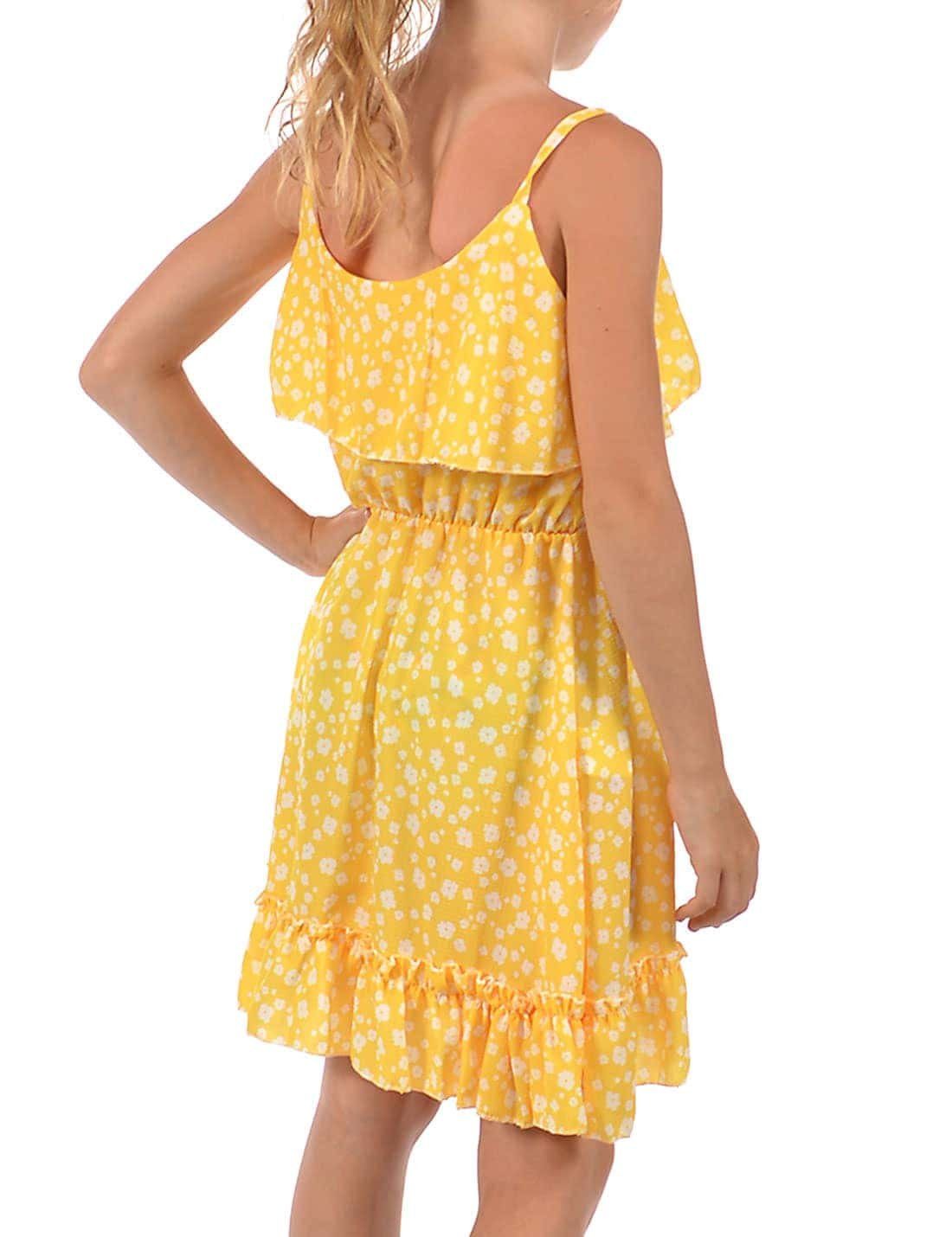 Mädchen Gelb Volant Jerseykleid zu KMISSO und tragen Spaghettiträger bequem (1-tlg) Kleid
