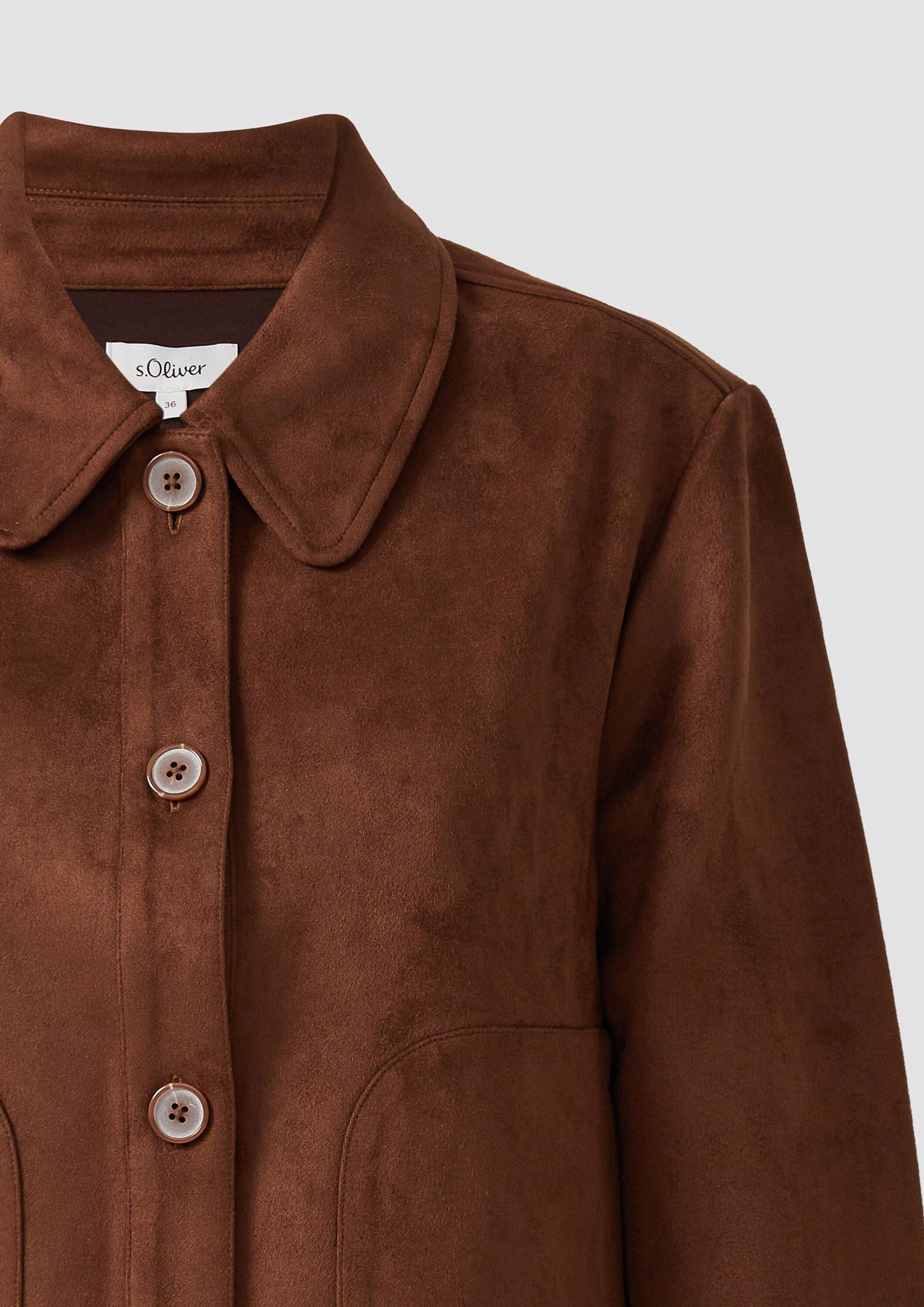s.Oliver Funktionsjacke Indoor-Jacke Leichte Jacke in Veloursleder-Optik mit aufgesetzten Taschen