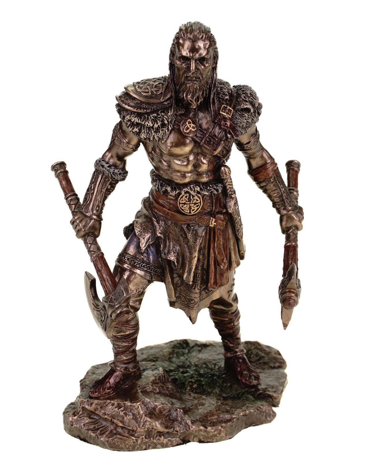 Vogler Dekofigur Wikinger mit Zwei Äxten bronziert Veronese 16cm Eric Dekofigur Krieger