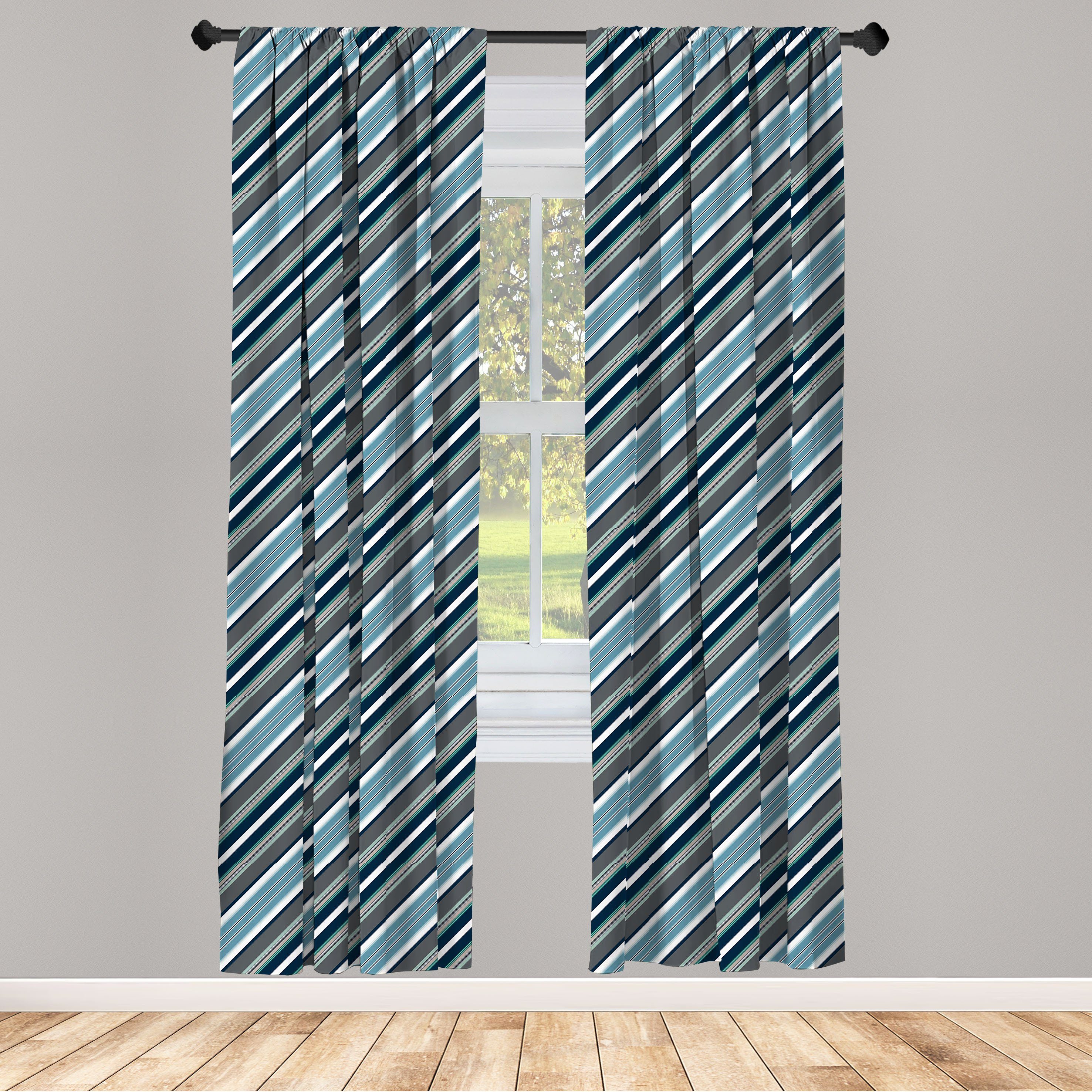 Gardine Vorhang für Wohnzimmer Schlafzimmer Grau Blau und Microfaser, Diagonal Dekor, Abakuhaus, Gestreift