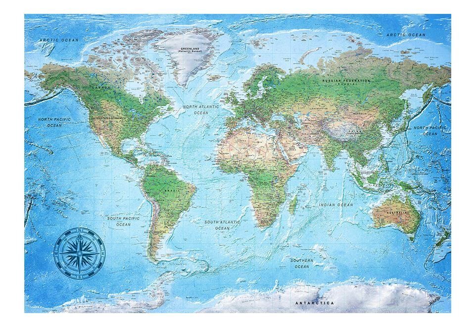 KUNSTLOFT Vliestapete halb-matt, Tapete Traditional 1x0.7 World Design lichtbeständige Map: Cartography m