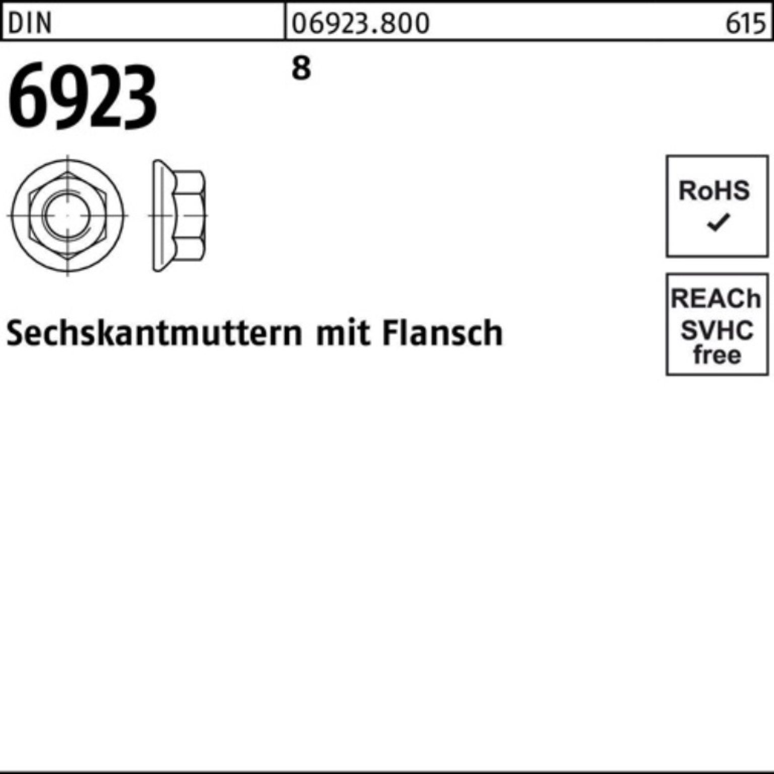 Flansch Pack 100er Sechskantmutter Stück DIN Muttern 50 6923 6923 Reyher M16 8 DIN 8