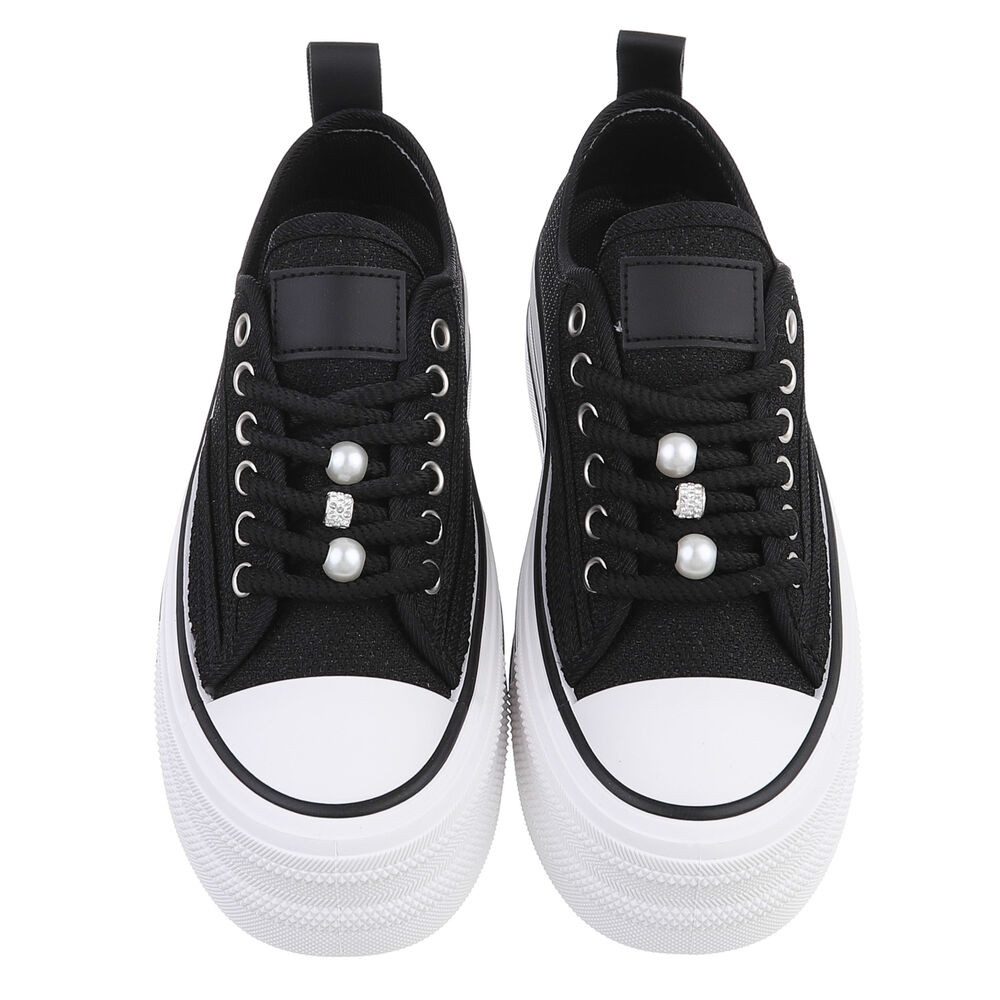 Ital-Design Stylische Plattform-Sneaker mit Perlen-Details für Damen Sneaker (91117321) Flach Sneakers Low in Schwarz – Bild 4 von 5