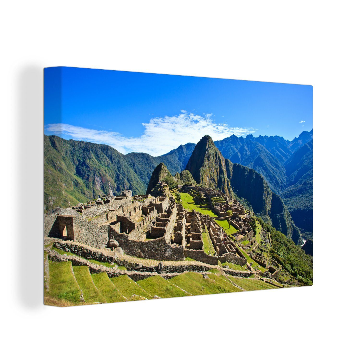 OneMillionCanvasses® Leinwandbild Machu Picchu in leuchtenden Farben, Peru, (1 St), Wandbild Leinwandbilder, Aufhängefertig, Wanddeko, 30x20 cm