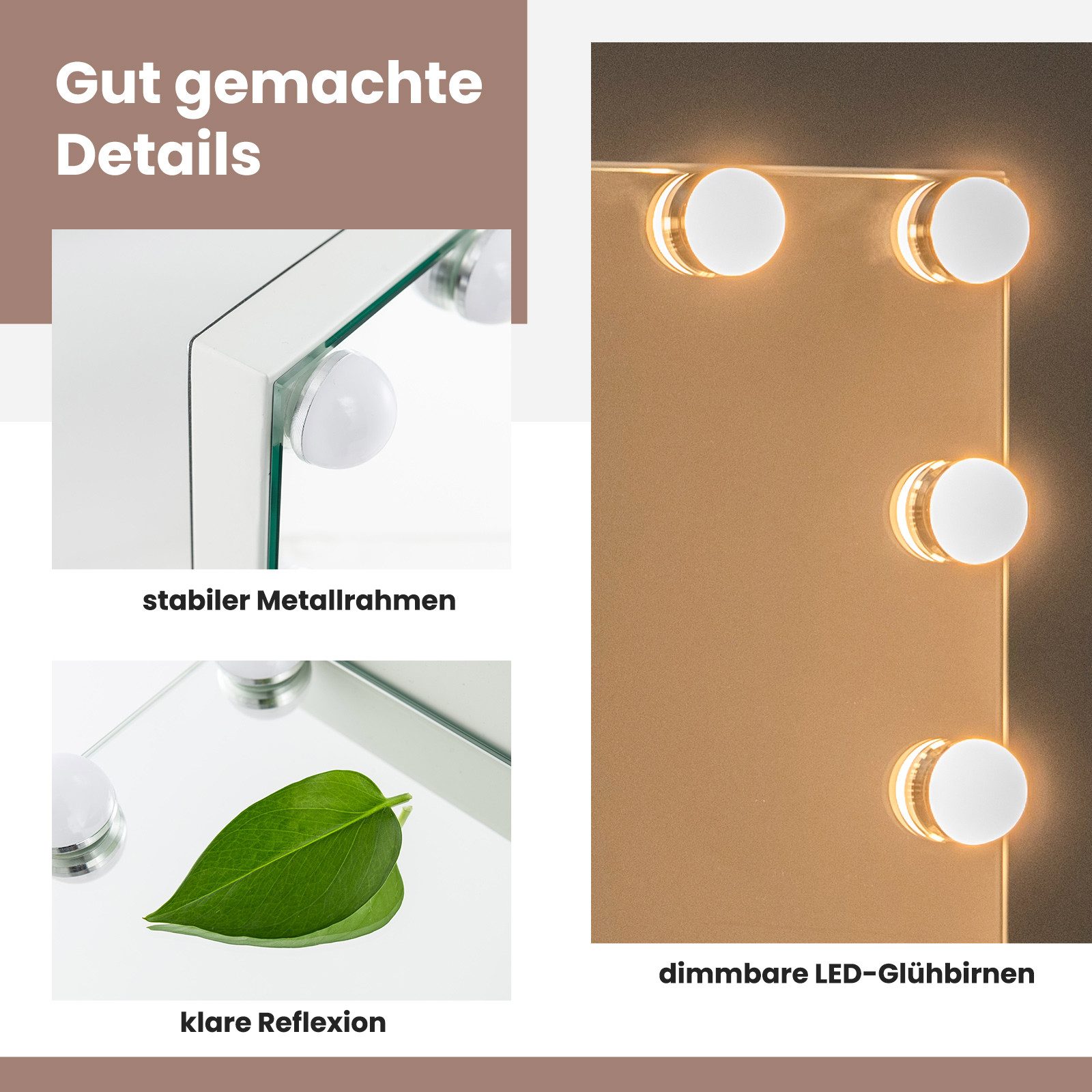 COSTWAY Schminkspiegel (1-St), Hollywood Spiegel, 14 dimmbare LED-Leuchten & 3 Lichtfarben