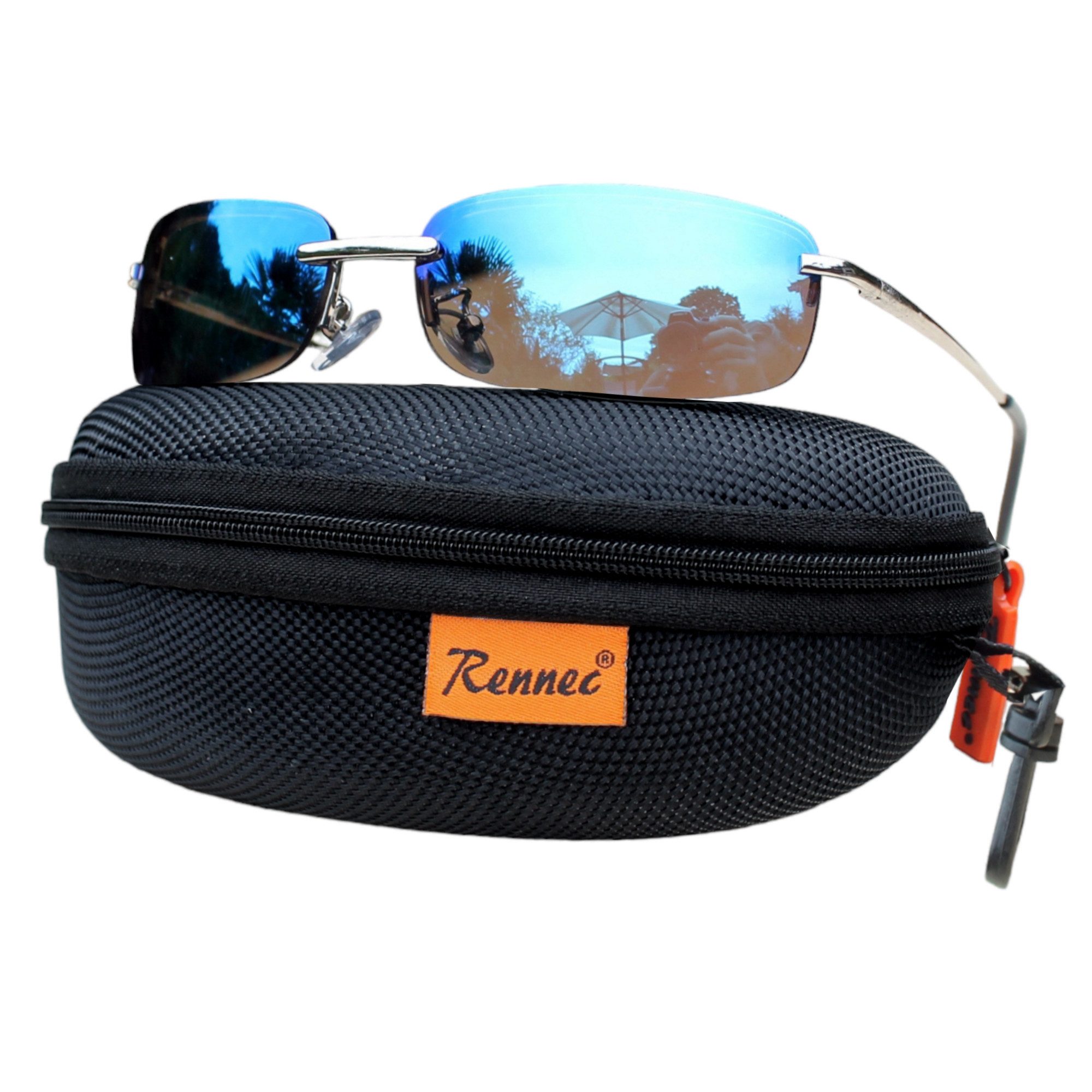 Sonnenbrille Schmal Rechteckig Klein Damen Herren Brille mit Hardcase