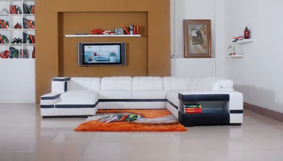 JVmoebel Ecksofa Designer Sofa Couch Ecksofa mit Hocker Polster Garnitur, Made in Europe Weiß/Blau