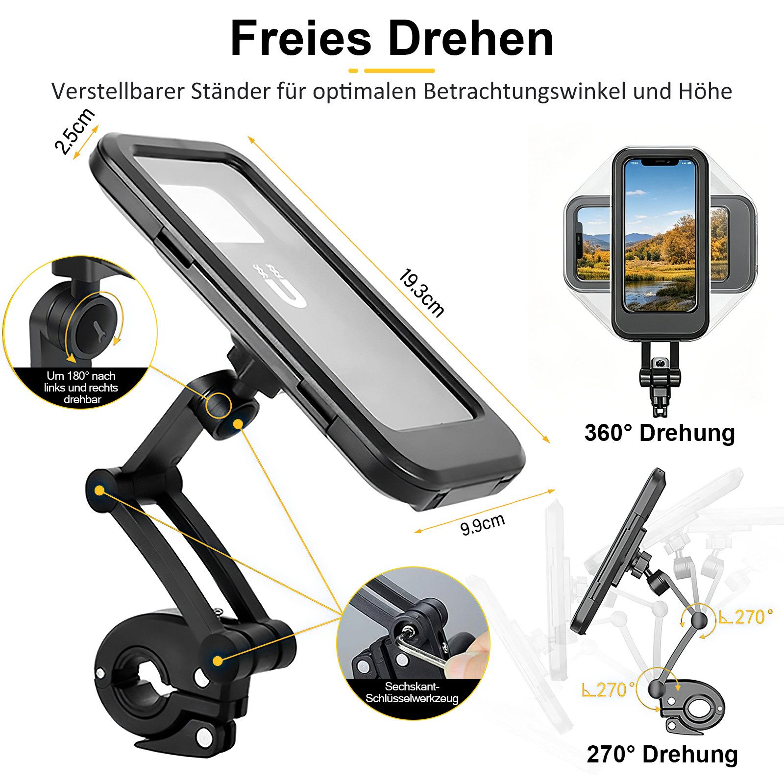 MOPUEA Smartphone-Halterung Wasserdicht Handyhalterung Handyhalter Fahrrad Lenkertasche Halter, (1-tlg., 360° Drehbarem Fahrradhalterung Handy Halterung)