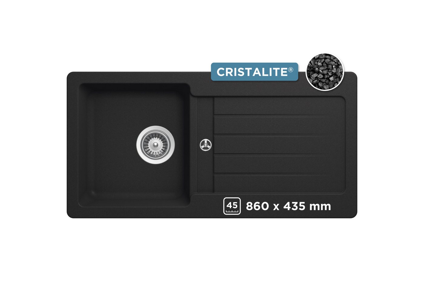 Schock Granitspüle Typos D-100 S, rechteckig, 86/43,5 cm, mit Ablauf und Abtropffläche, links und rechts einbaubar