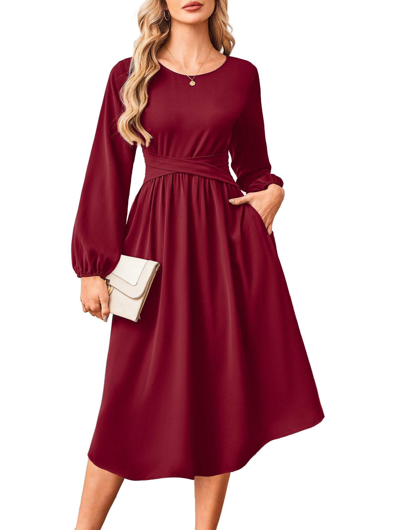 Beluring Midikleid Damen Midikleid A-Linie Langarm günstig online kaufen