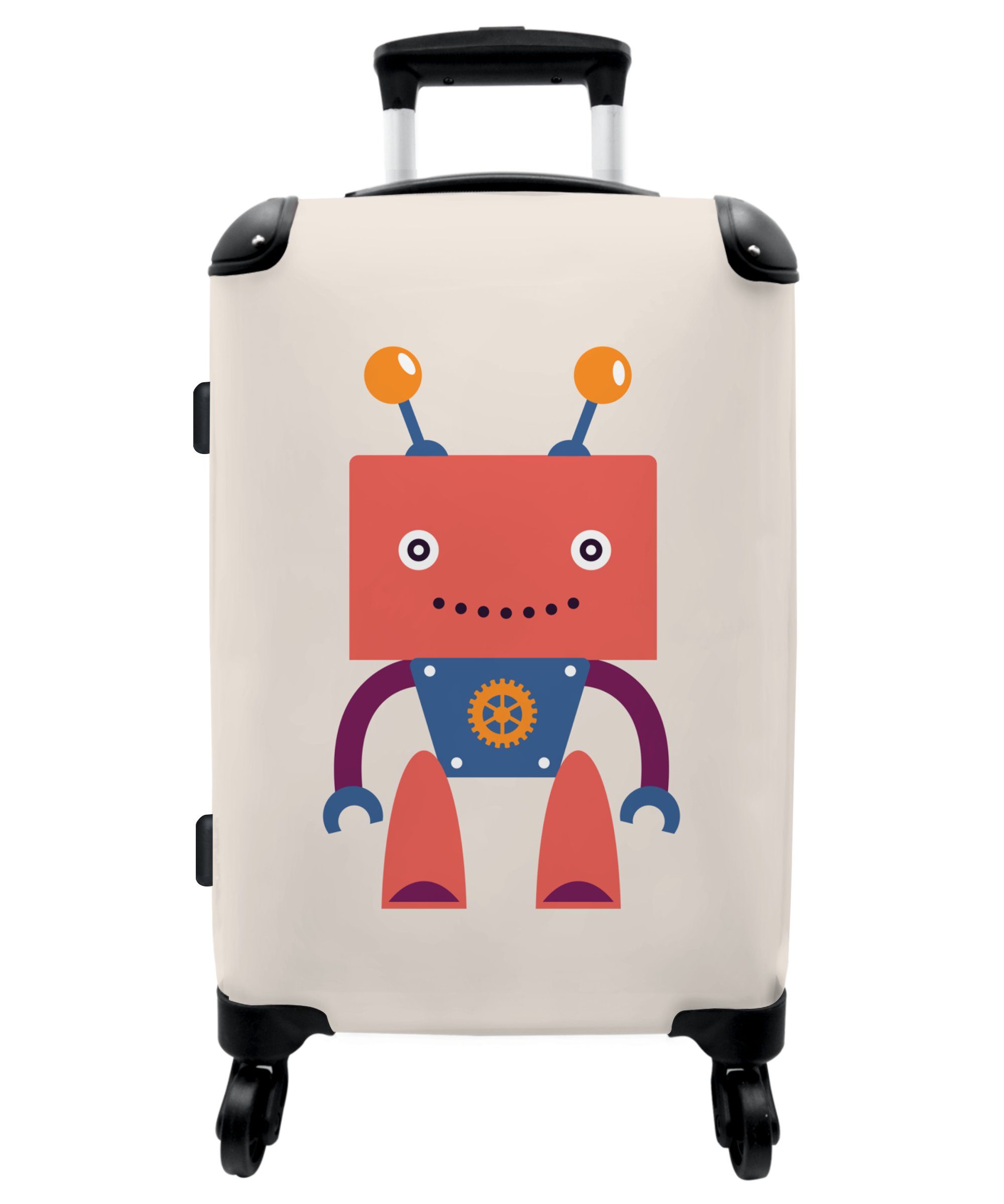 NoBoringSuitcases.com© Koffer Kinder - Roboter - Rosa - Antenne 67x43x25cm, 4 Rollen, Mittelgroßer Koffer für Kinder, Trolley